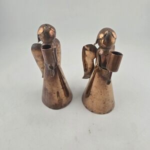 Vintage Copper Angel Candle Holders Set of 2 Religious Christmas Decor